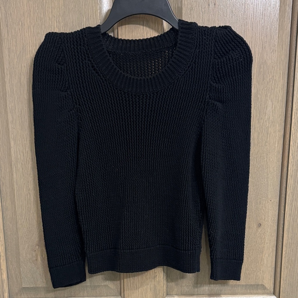 IRO Cotton Black Crew Neck Knit Sweater 3/4 Sleeve Size XS